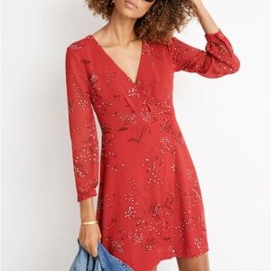 Madewell Hazelwood Wrap-Front Mini Dress in Windswept Floral Red V-Neck